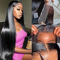 30 Inch Wear and Go Glueless Wigs Human Hair Pre Plucked Pre Cut 13x4 Straight Lace Front Wigs Human Hair for Women with Elastic Band 180% Density HD Lace Frontal Wig Human Hair