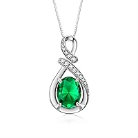 Rylos Sterling Silver Classic Designer Necklace: Gemstone & Diamond Pendant, 18