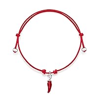 Gioielli DOP - Mini Red Chilli Charm Bracelet - Cotton Bracelet with 925 Sterling Silver Charm - Mini Charm with Scratch-Resistant Enamel - Made in Italy, Leather