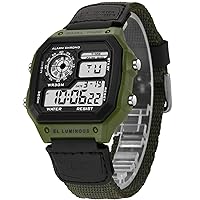 findtime Men's Watch Military Watches Digital Sports Watch with Nylon Strap Tactical Watch with Lighting Date Stopwatch Alarm Clock Digital Watch Outdoor Men's Watch Green Black Square