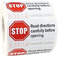 Stop Read Directions Carefully Before Opening Warning Labels 1 x 2 Inch Rectangle 500 Adhesive Stickers