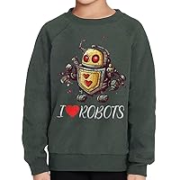 I Love Robots Toddler Raglan Sweatshirt - Heart Sponge Fleece Sweatshirt - Colorful Kids' Sweatshirt