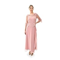 Le Bos Women's Full Legnth Gown with Embroidered Lace Bodice and Drape Detail at Waist
