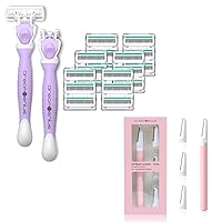 Razors for Women Shaving, 6-Blade Includes 2 Handles and 19 Refills, Dermaplaning Tool for Women Face Exfoliation with 4 Replaceable Blades, Face Razors for Women Peach Fuzz