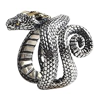Punk 925 Sterling Silver Serpent Snake Ring Reptile Animal Jewelry for Men Boys Two Tone Open and Adjustable