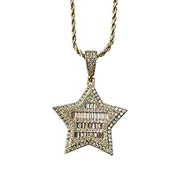 Baguette Star David Men Women 925 Italy Gold Finish Iced Silver Charm Ice Out Pendant Stainless Steel Real 2 mm Rope Chain Necklace, Mans Jewelry, Iced Pendant, Rope Necklace 16