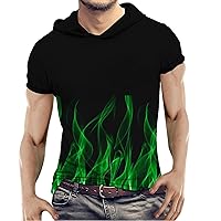 Hoodies for Men 2024 Fashion Short Sleeve Hooded Shirts Summer Cool 3D Flame Print Lightweight Comfy Pullover Tops