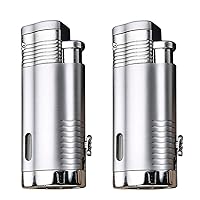Triple Jet Flame Cigar Lighter with Cigar Punch 2 Pack Multifunctional Metal Lighter Refillable & Adjustable Flame Outdoor Windproof Lighter,Silver