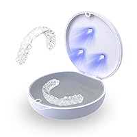 Retainer Case & UV Cleaner - Portable Dental Holder for Invisalign, Mouth Guard, Aligners, Dentures, Night Guard - White & Gray
