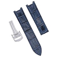 Ewatchparts LEATHER WATCH STRAP BAND DEPLOYMENT CLASP COMPATIBLE WITH 35MM CARTIER PASHA WATCH 18MM BLUE