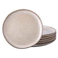 AmorArc Ceramic Plates Set of 6, 8.5 Inch Handmade Reactive Glaze Stoneware Plates set for Dessert, Salad, Appetizer, Small Dinner Plates, Microwave & Dishwasher Safe, Scratch Resistant-Cappuccino