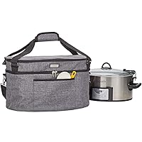 HOMEST Slow Cooker Bag for Crock-Pot 6-8 Quart, Insulated Travel Carrier with Easy to Clean Lining, Carry Case with Top Zip Compartment and Accessory Pocket