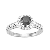 1.50 carat (cttw) Black & White Diamond Halo Engagement Promise Ring Crafted In 10KT White Gold
