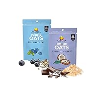 Amrita Blueberry Hemp (14 oz) + Chocolate Coconut (14 oz) Overnight Protein Oats | High Fiber, Low Sugar Oatmeal, Breakfast Cereal, Protein Shakes, Healthy Snacks | Old Fashioned Rolled Oats | Vegan,