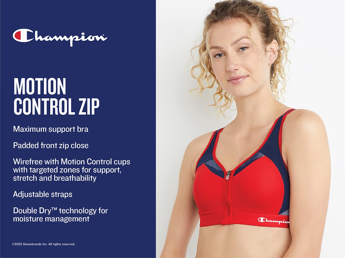 Champion Women's Sports Bra, Motion Control Zip, High-Impact Sports Bra, Underwire Bra for Women