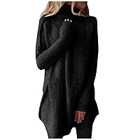 Women's Cowl Neck Sweater Loose Long Sleeve Solid Color Pile Neck Warm Knitted Sweater Sweaters