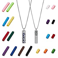 SUPERFINDINGS 2 Sets Essential Oil Necklace 21.85 inch(55.5cm) Diffuser Oil Pendant Necklace with Changeable Perfume Pads Aromatherapy Bottle Necklaces Stainless Steel Necklace for Woman Men