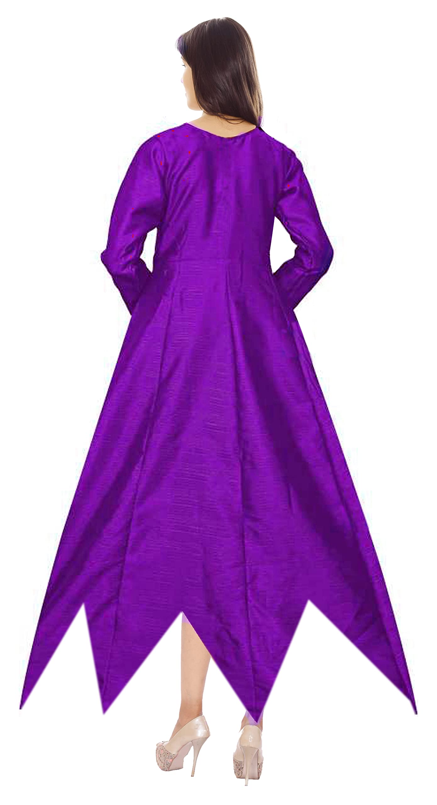 Lakkar haveli Beautiful Women's Tunic Art Dupien Poly Silk Handkerchief Dress Top Casual Frock Suit Purple Color Wedding Wear Plus Size (Medium)