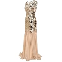 Women's 1920s Evening Prom Dress Vintage Sequin Gatsby Maxi Long Cocktail Party Dresses Formal Wedding Gown Dresses