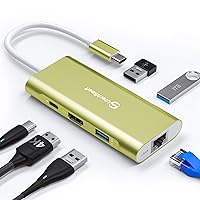 UtechSmart USB C Hub, USB C Ethernet Multiport Adapter, 6 in 1 USB C to HDMI Dock Compatible for MacBook Pro/Air, Chromebook, Dell XPS, HP (Gigabit Ethernet 100W PD 4K HDMI USB 3.0)(Gold)