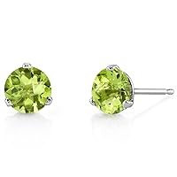 Peora 14K White Gold Peridot Martini Solitaire Stud Earrings for Women, Hypoallergenic 1.75 Carats total, Round Shape 6mm, AAA Grade, August Birthstone, Friction Back