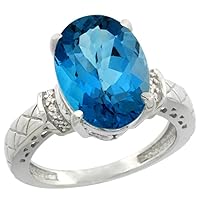 10K White Gold Diamond Natural London Blue Topaz Ring Oval 14x10mm, sizes 5-10