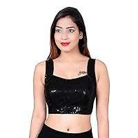 Party Wear's Women Bollywood Blouse Readymade Sleeveless Blouse with Sequence Work with New Look Latkan