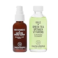 Youth To The People Daily Cleanser + 15% Vitamin C Serum - Travel Size Duo - Skincare Bundle Set - 15% Vitamin C + Caffeine Facial Serum (1oz) - Superfood Kale + Green Tea Facial Wash (2oz)