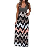 Summer Dress for Women Sexy Beach Dresses Party Casual Midi Short Evening Out Sleeveless Wavy Stripe Panel Dress