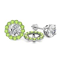 Round Peridot 0.96 ctw Halo Jackets for Stud Earrings in 14K Gold