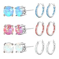 NEWITIN 6 Pairs Opal Stud Hoop Earring Hypoallergenic Small Hoops Simulated Opal Earrings for Women Girls Sensitive Ears Opal Jewelry