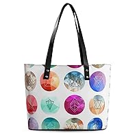 Womens Handbag Geometric Patterns Icons Leather Tote Bag Top Handle Satchel Bags For Lady