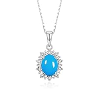 14K White Gold Princess Diana Inspired Necklace: Gemstone & Diamond Pendant, 18 Chain, 9X7MM Birthstone, Women's Jewelry