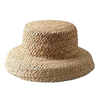 Sun Hat for Big Girls Hand-Knitted Raffia Flat Top Girls Travel Sunscreen Vacation Hat with Lacing
