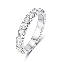 AnuClub Moissanite Eternity Wedding Band Ring D Color Lab Diamond 18K Gold Plated Silver Ring for Women With Certificate