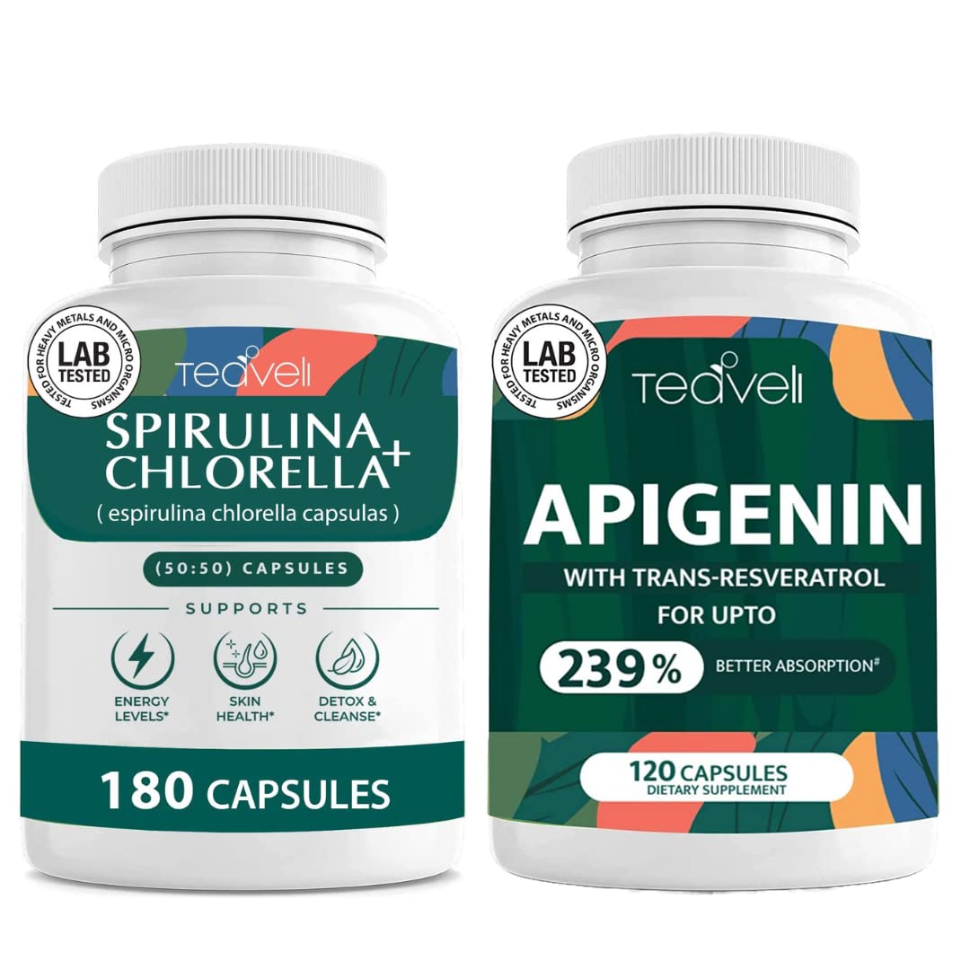 Teaveli Spirulina Chlorella Capsules & Apigenin Supplement