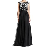 Aidan by Aidan Mattox Women's Sleevless Special Occasion Embroidered Bodice with Mesh Tulle Ball Gown Skirt