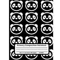 Cute Panda Explosion Black and white Primary Composition Notebook Dotted lines | Dashes| solid lines | Drawing space| Pre-K to K-2 | 50 pages equals 100 sheets