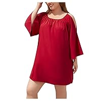 Womens Dresses Summer 2024 Summer Casual Holiday Round Neck Wide Sleeves Womens-Plus-Size-Dress Strapless Dress