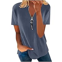 Sweatshirts for Women UK Summer Zip Up Top Short Sleeve Plain Blouse Lapel Loose Tees Shirts Oversized Pullover Tops Blouse Sportswear Basic Tunic Tops Blouse Active Athletic Shirt