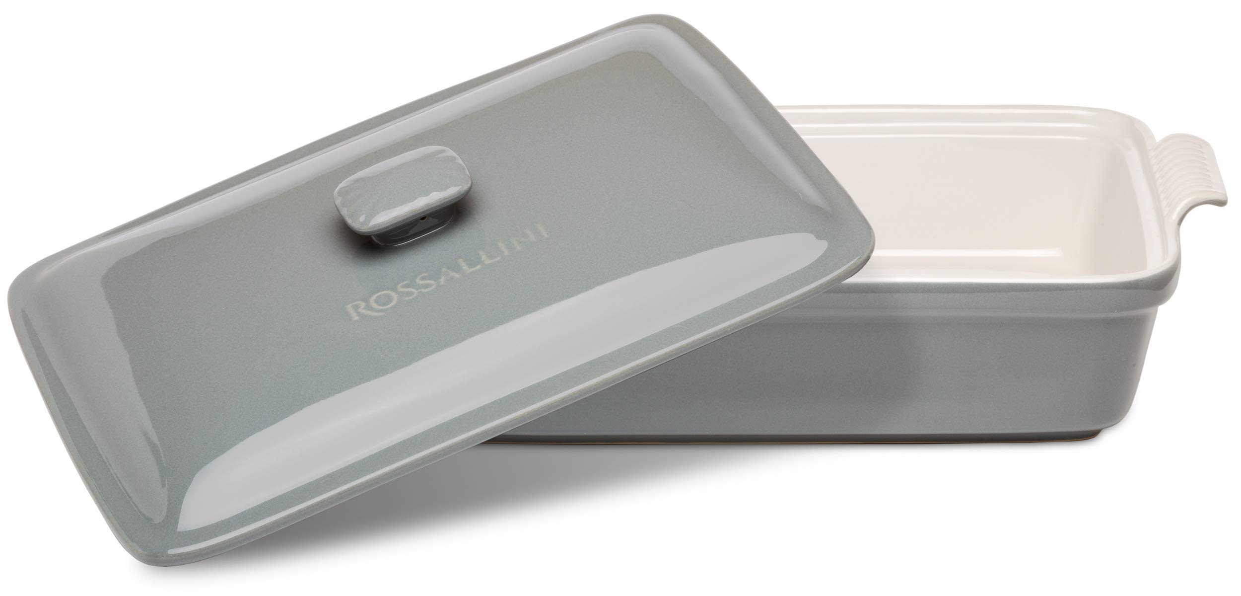 ROSSALLINI Stoneware Casserole Dish Bakeware Set with Lid, Covered Rectangular Dinnerware, Extra Large 4.23 Quart, 13 by 9 Inch, Grigio [Grey]