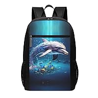 BREAUX Unique 3d Animal Dolphin Print Simple Sports Backpack, Unisex Lightweight Casual Backpack, 17 Inches