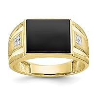 10k Yellow Gold Satin Polished Open back Mens Diamond and Black Simulated Onyx Ring Size 10 Jewelry for Men