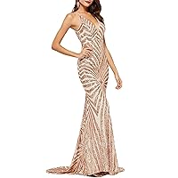Womens Mermaid Spaghetti Strap Sequins Prom Dresses 2019 Long V Neck Formal Evening Gowns