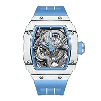 Haofa Automatic Mechanical Watch for Men 3D Carved Dragon Dial Sapphire Waterproof Luminous Watch 80H Power Reserve Luxury Skeleton Men's Watch 1968N