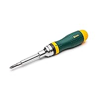 SATA 19-in-1 Multipurpose Ratcheting Screwdriver Set with 8 Double-Sided Bits and a Green and Yellow Oil-Resistant Handle - ST09350, 10 Piece