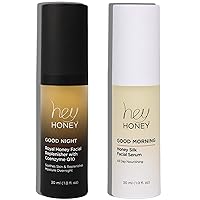 Hey Honey Good Morning & Good Night Duo | Honey Silk Facial Serum & Royal Honey Coenzyme Q10 | Best Day & Night Facial Support For Glowing Skin | 2 Oz