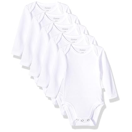 Hanes Baby Long Sleeve Bodysuit, Ultimate Flexy Bodysuits Boys & Girls, 5-Pack