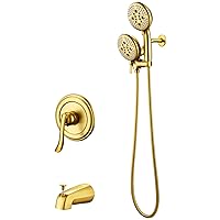 ELLO&ALLO Shower Faucet Set with Tub Spout, Single Handle Tub and Shower Faucet Combo Set, Brushed Gold (Valve Included)