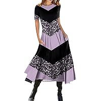 Maxi Dresses for Women Short Sleeve Flowy A Line Dress Trendy Plus Size Smocked Formal Floral 4Th of July Long Dress